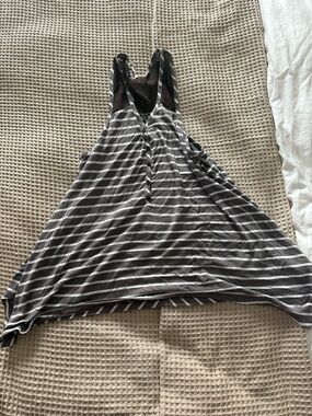 Robin K Brown and White Striped Racerback Henley eTunic